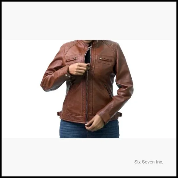 Lambskin Leather Jacket Women Quilted Cafe Racer Style